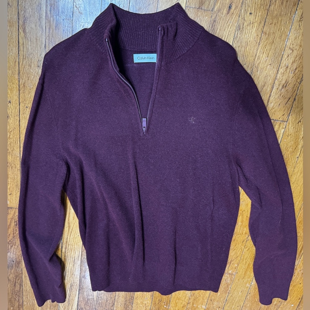 Calvin Klein Men's Burgundy Half Zip-Up Sweater Wool Blend Medium